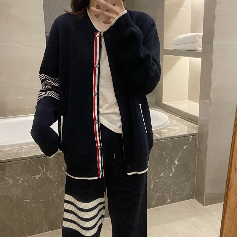 tb back anchor four bars wool knitted cardigan sweater coat sweater women's jacket autumn and winter baseball uniform fashion