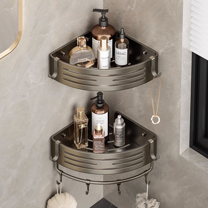Pistola gris espacio de aluminio baño rack ponche-libre baño pared colgante triángulo cesta baño rack de una sola capa mayor