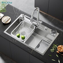 洗碗机替换超大尺寸单槽304不锈钢水槽厨房洗碗槽原色压纹洗菜盆