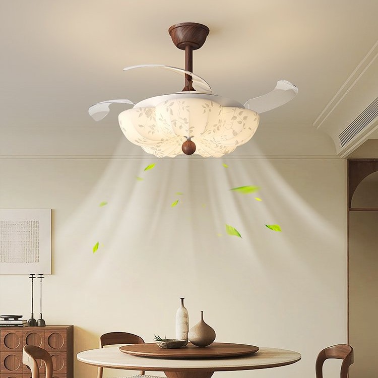 Song Dynasty Aesthetic Silent Fan Lamp Medieval Retro Strong Wind Invisible B&B Bedroom Restaurant Fabric Ceiling Lamp