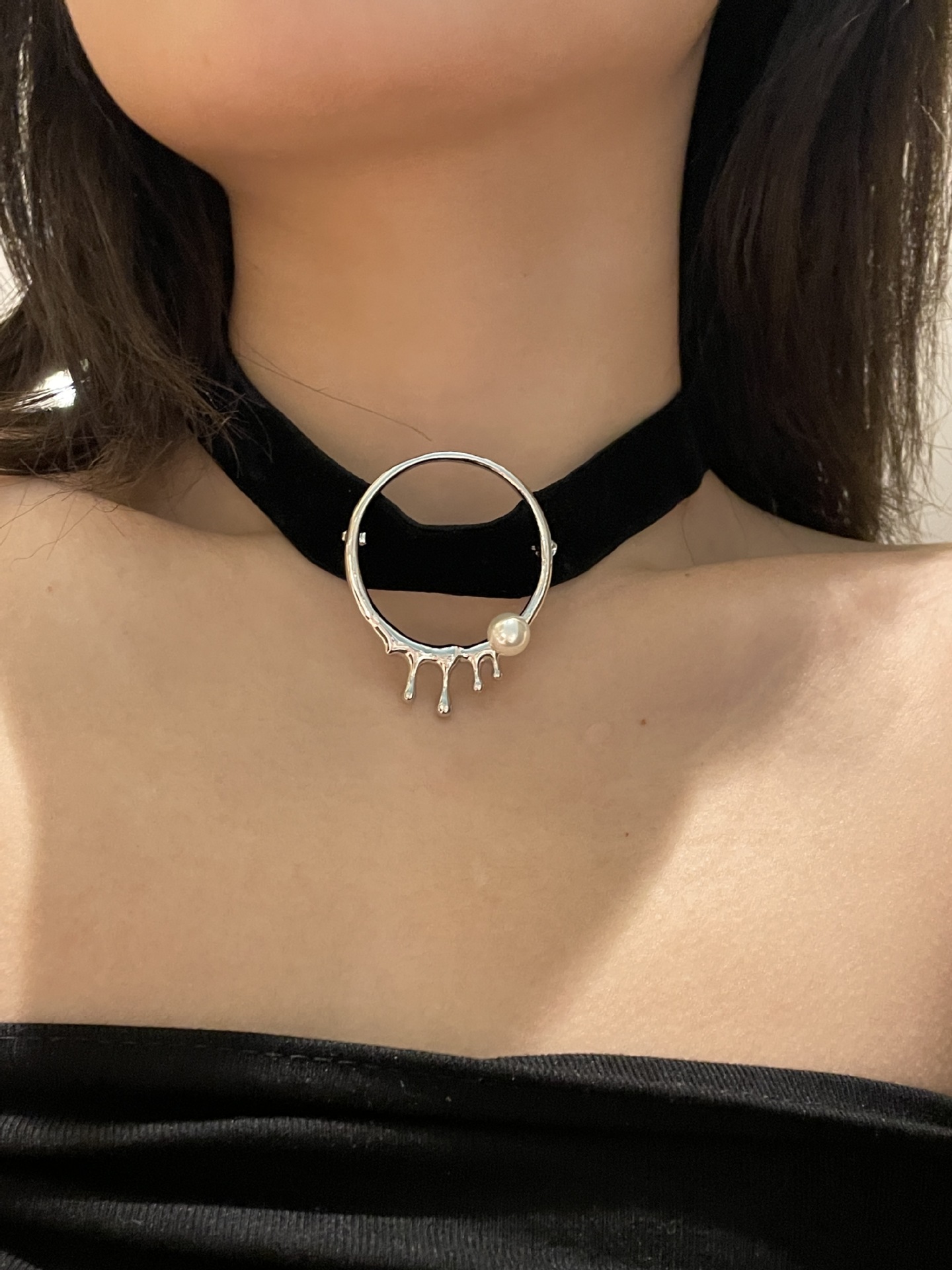 Collier Noir Mode Perle Baroque Chaîne De Clavicule En Alliage Simple display picture 1