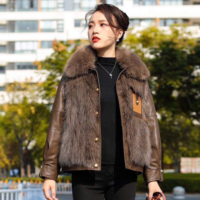 Full Network Low-Price Imitation Fox Fur Mink Fur Leather Jacket Women's Fur Integrated Cotton Thickened Fashion Trendy Coat