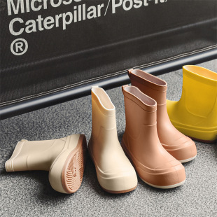 Women's rain boots fashionable new outdoor rain boots fleece-lined warm mid-calf waterproof shoes Japanese-style lightweight wading rain boots