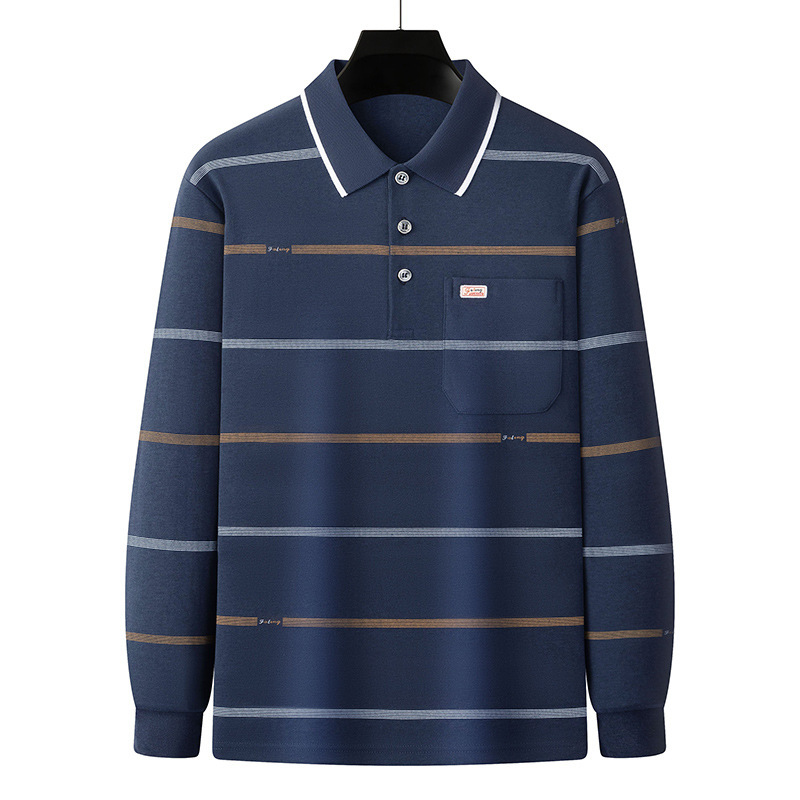 Papá de manga larga camiseta de los hombres de primavera y otoño casual polo camisa superior de algodón de la solapa fábrica de ropa al por mayor
