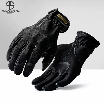 Alien Snail V7Tpr Imported Goatskin Motorcycle Cycling Gloves Spring & Fall Palm Anti-Slip Thickeneded Adjustable Style (Motorcycle Safety Supplies) - black-xs