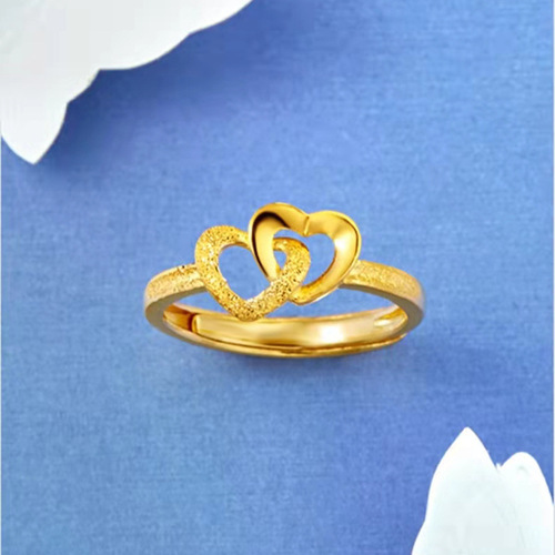 Vietnamese sand gold double heart open ring ring brass gold plated open adjustable double heart ring women's jewelry