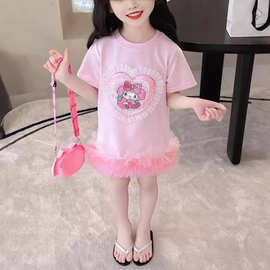 夏季女童2026短袖翻片卫衣裙短袖童装连衣裙女宝宝服装公主裙夏潮