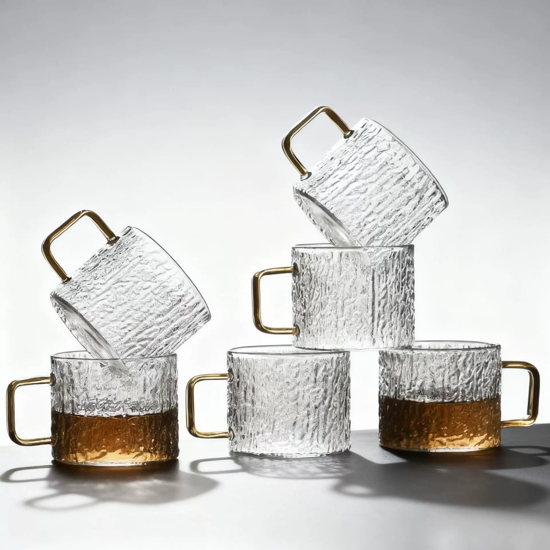 高硼硅小茶杯带把家用150ml锤纹玻璃茶杯加厚耐热 可家用办公待客