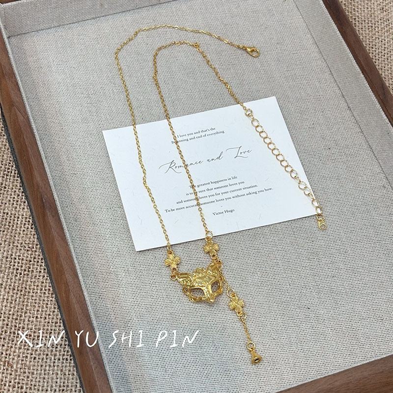 新中式复古金色狐狸面具项链女新款轻奢气质小众日常百搭锁骨链|undefined