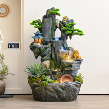 中式假山流水幕墙鱼缸加湿器风水轮客厅办公室店铺开业乔迁摆件