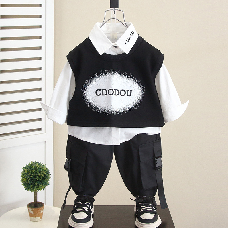 5967 Traje para niños Chaleco coreano de otoño de tres piezas 2025 nuevo bebé primavera y otoño camisa de manga larga marea