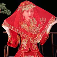 Красная вуаль для свадьбы, основное свадебное платье невесты, китайская свадьба Xiuhe, летняя красная вуаль, закрывающая голову, полупрозрачная вуаль.