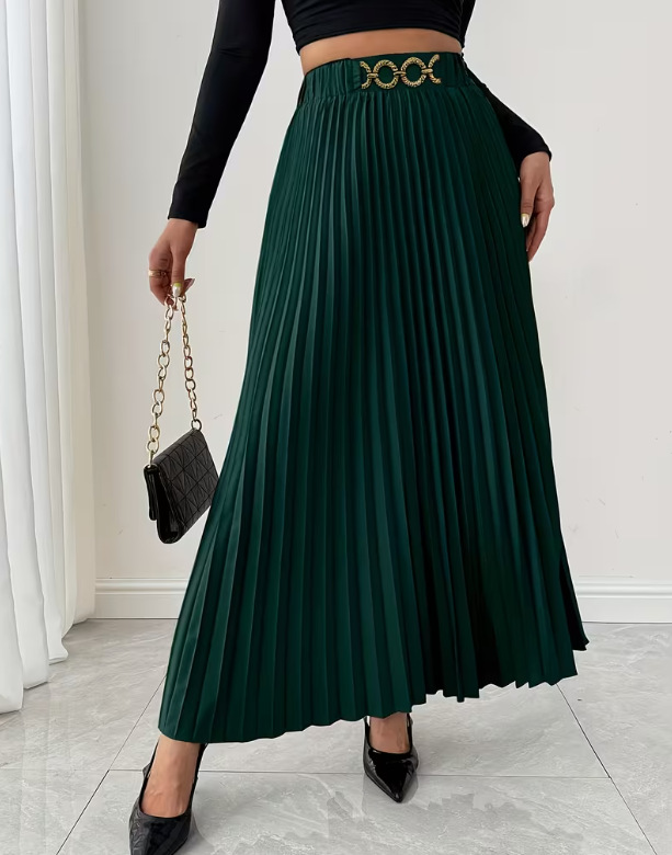 Vêtements pour femmes - Nouvelle jupe midi plissée polyvalente - Taille haute - Coupe trapèze_voghion.com
