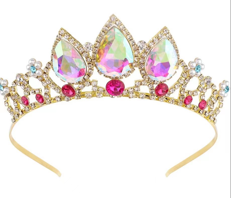 Rhinestone Crown Headband - AB color (gold)
