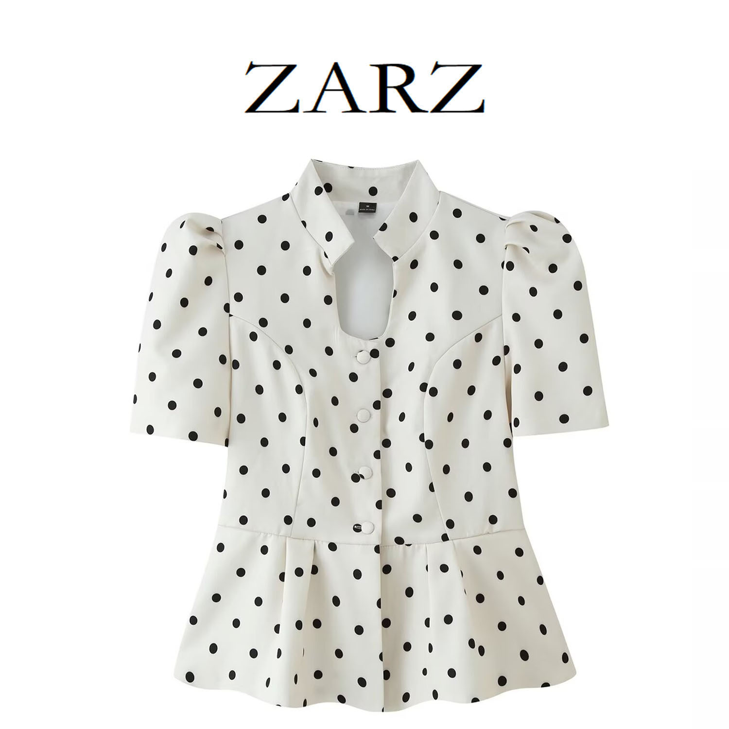 ZARZ Custom-Made European and American Style New Women's Fashion Polka Dot Stand Collar Puff Sleeve A-line Waist-Cinching Women's Blazer
