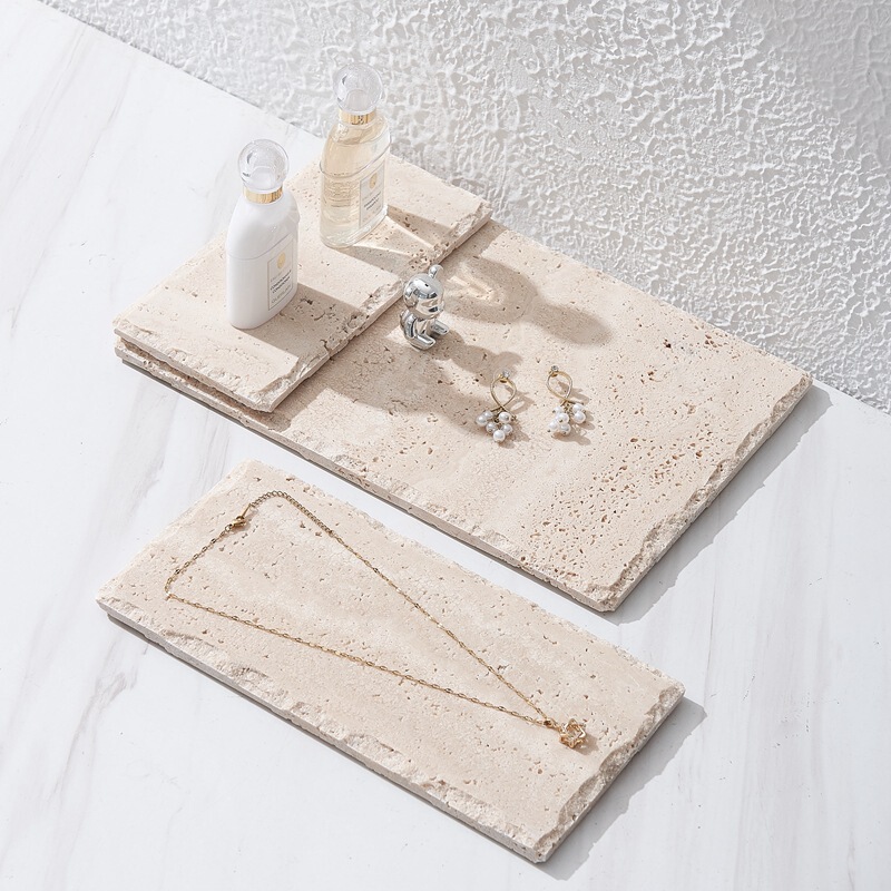 Natural Yellow Cave Rice White Cave Stone Marble Tray Jewelry Cosmetics Pendant Plate