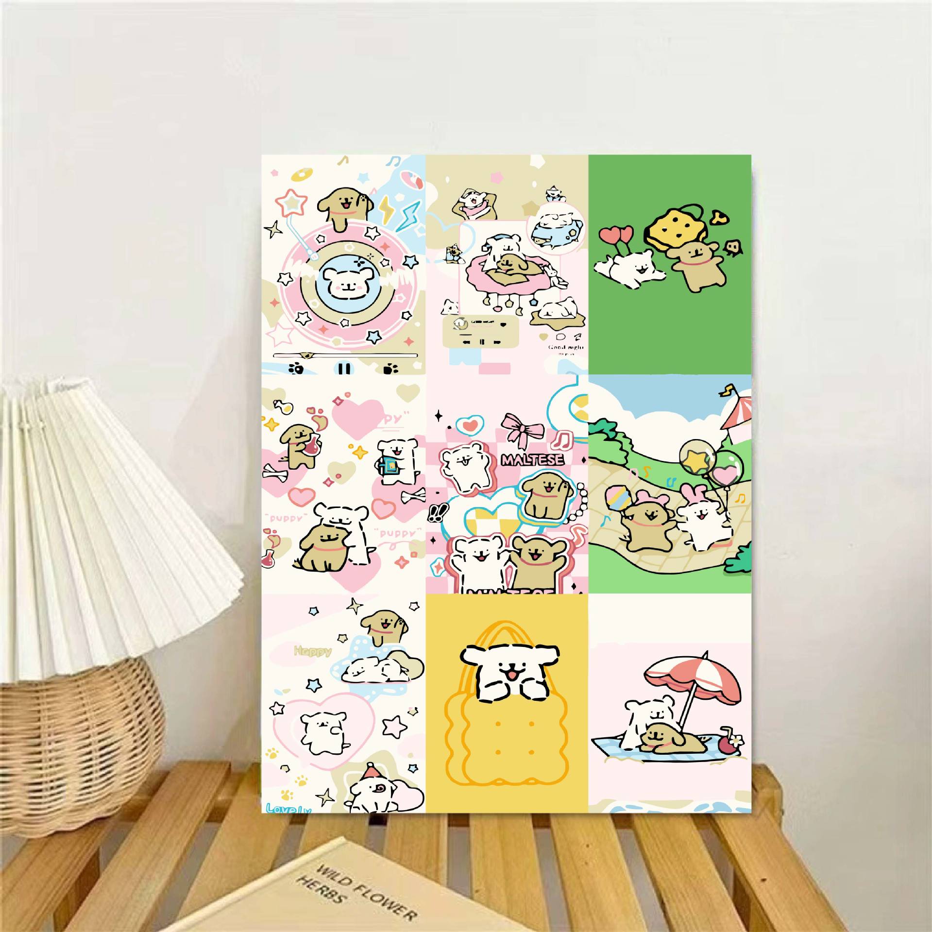 Líneas perros pinturas al óleo digital hechas a mano DIY pinturas de relleno encantadoras desencompresas pinturas al óleo de dibujos animados acrílicos pinturas colgantes pintadas a mano