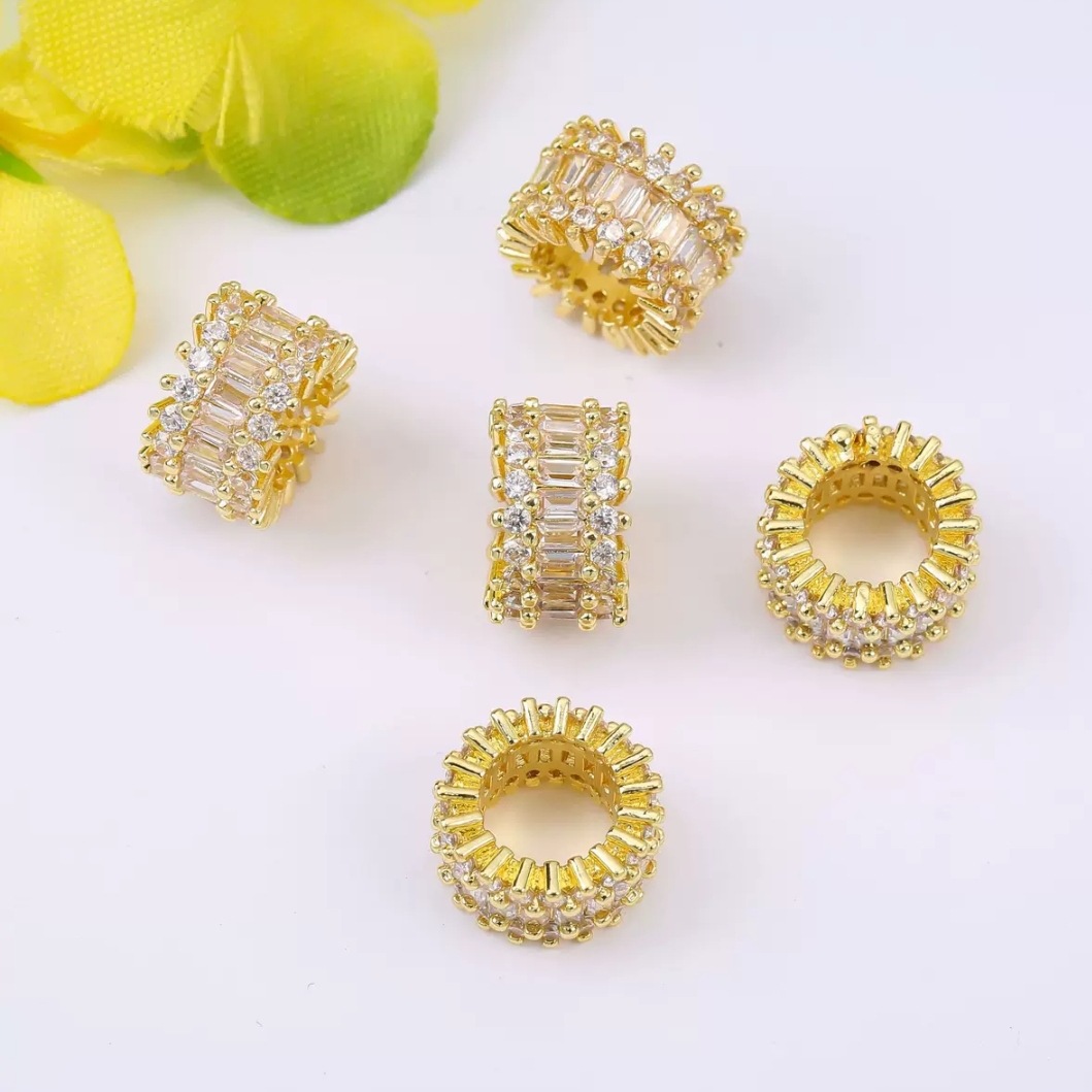 Crystal Accessories 14K Gold-Filled Color-Preserving Zircon Wheel Beads Large Hole Spacer Beads Barrel Beads Pendant DIY Bracelet Necklace with Beads