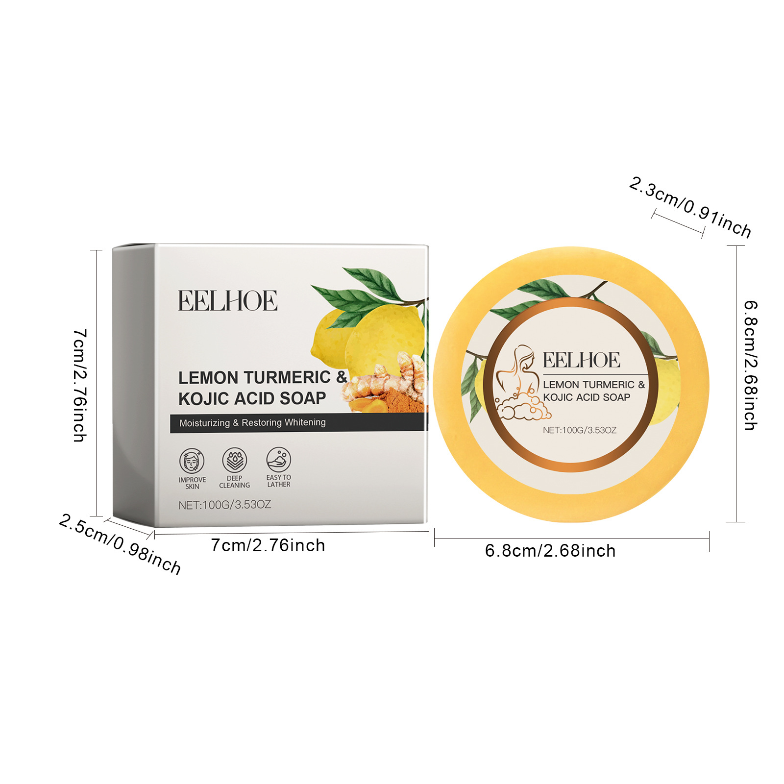 Sapun s limunskom kurkumom i kojičnom kiselinom, čišćenje pora, vlaženje i omekšavanje kože Okrugli sapun za čišćenje_voghion.com