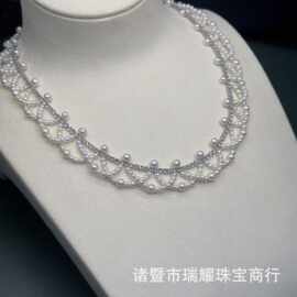 诸暨天然淡水珍珠2.5-3mm+3.5-4mm近正圆强光编织注金链直播供货