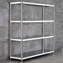 家用储藏室不锈钢货架厨房白钢置物架四层微波炉箱架储物架烤落地