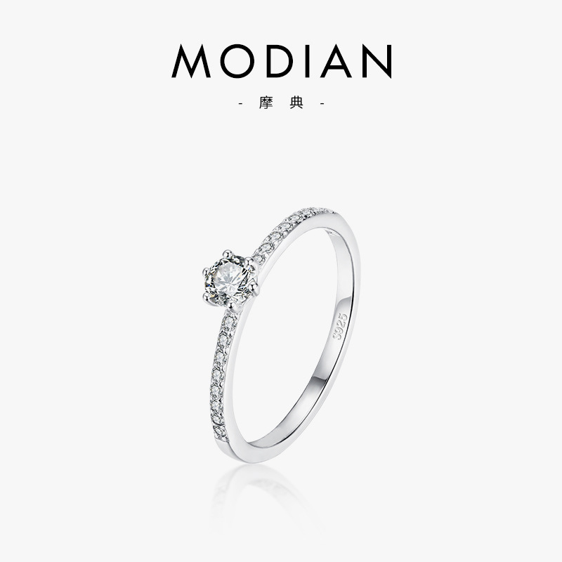 S925 Sterling Silver European and American Accessible Luxury Women's Ring Elegant Six-Claw Diamond Ring Zircon Super Flash Ring Women's Amazon Best-Selling Jewelry