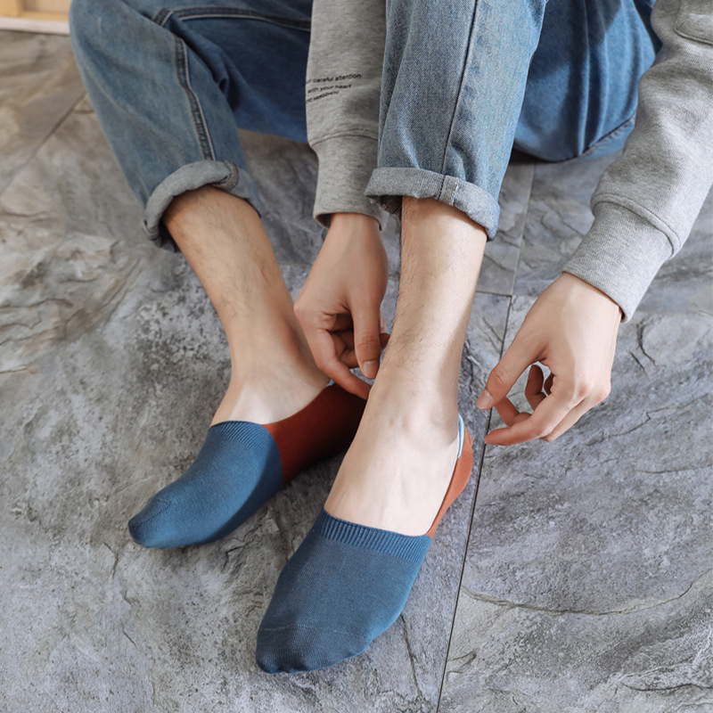 Calcetines de barco para hombres calcetines invisibles de algodón de verano a juego de colores finos calcetines invisibles de silicona antideslizantes calcetines de color sólido Retro
