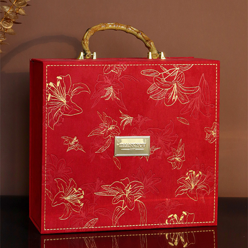 竹节手提结婚礼物盒麂皮绒喜糖盒伴娘礼品盒包装盒伴手礼盒子空盒