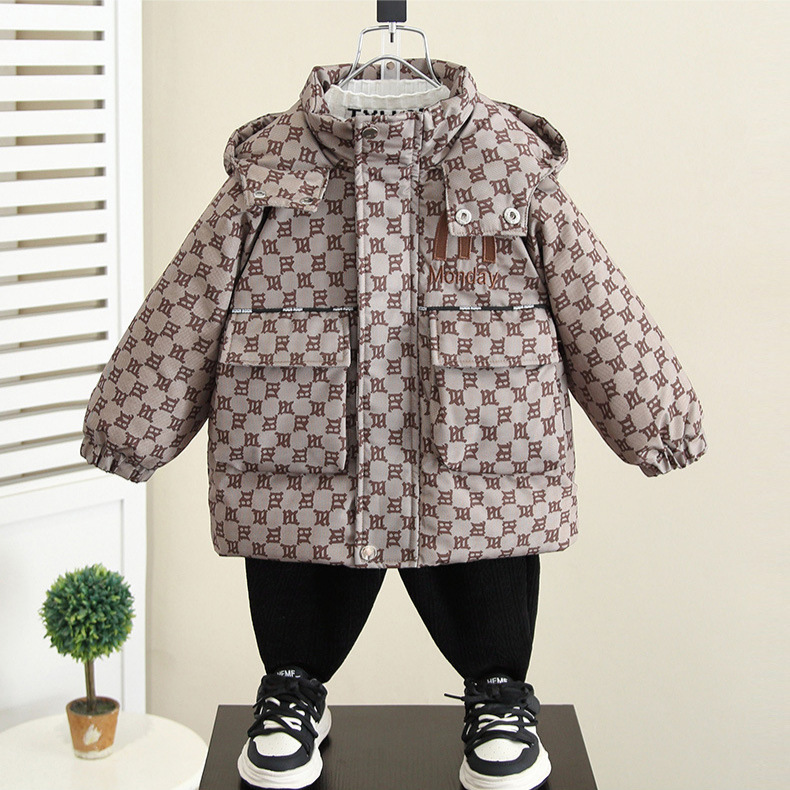 6964 chaqueta gruesa para niños ropa de invierno 2025 nueva chaqueta de plumón de pato blanco chaqueta acolchada de algodón de longitud media para niños