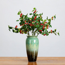 跨境仿真植物森系树莓果枝野果相思果客厅插花桌面装饰品婚庆花艺