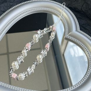 Original homemade ins wind ice through stars mobile phone chain mobile phone case ccd camera lanyard pendant beaded chain