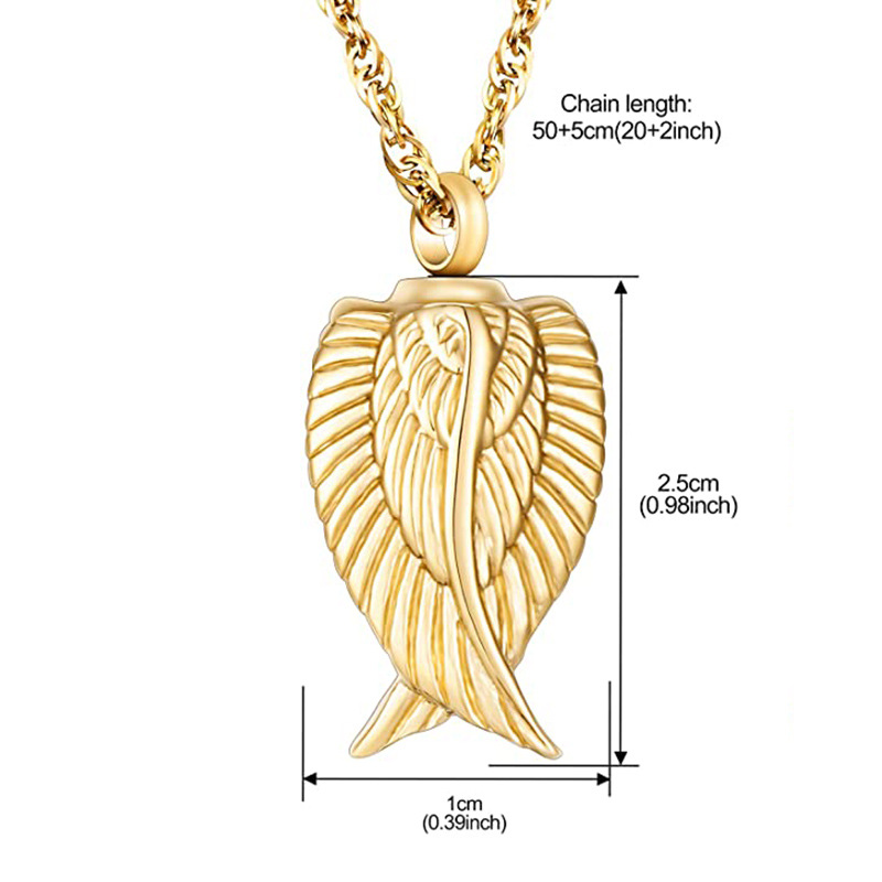 Ventas directas de la fábrica conmemorativa amante mascota sigue siendo hueso pelo alas titanio acero cinerario ataúd collar funeral joyería colgante