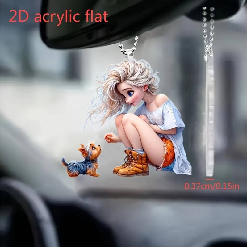 2D nuevos productos personajes de dibujos animados perros colgante acrílico plano transfronterizo decoración interior de automóviles colgantes de regalos de vacaciones