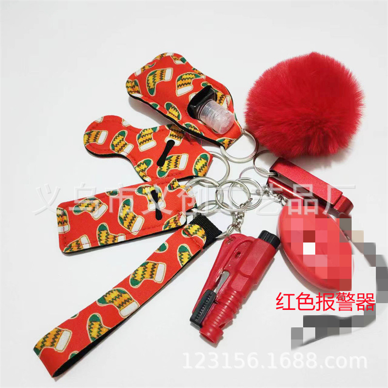 Cross-border women's self-defense keychain Christmas pattern wrist 10-piece led anti-wolf alarm anti-wolf keychain