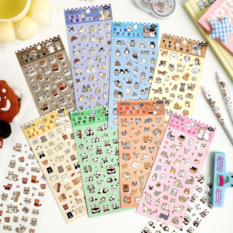 Yuezhen Cute Pet Series Flat Stickers Journal Decoration DIY Material Stickers Cute Cats, Dogs, and Small Animals