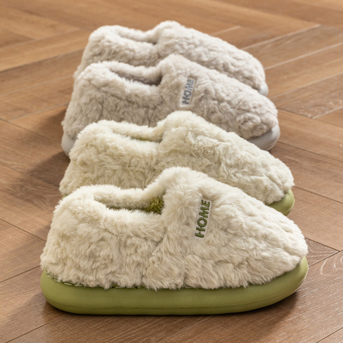 Wrapped cotton slippers, men's winter home new indoor couple's thick sole and fleece non-slip cotton shoes for women