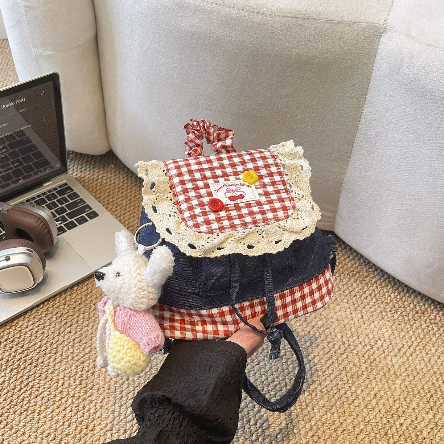 Mochila de lona 2026 nueva moda cuadrada de encaje mochila de hombro portátil bolso de cubo