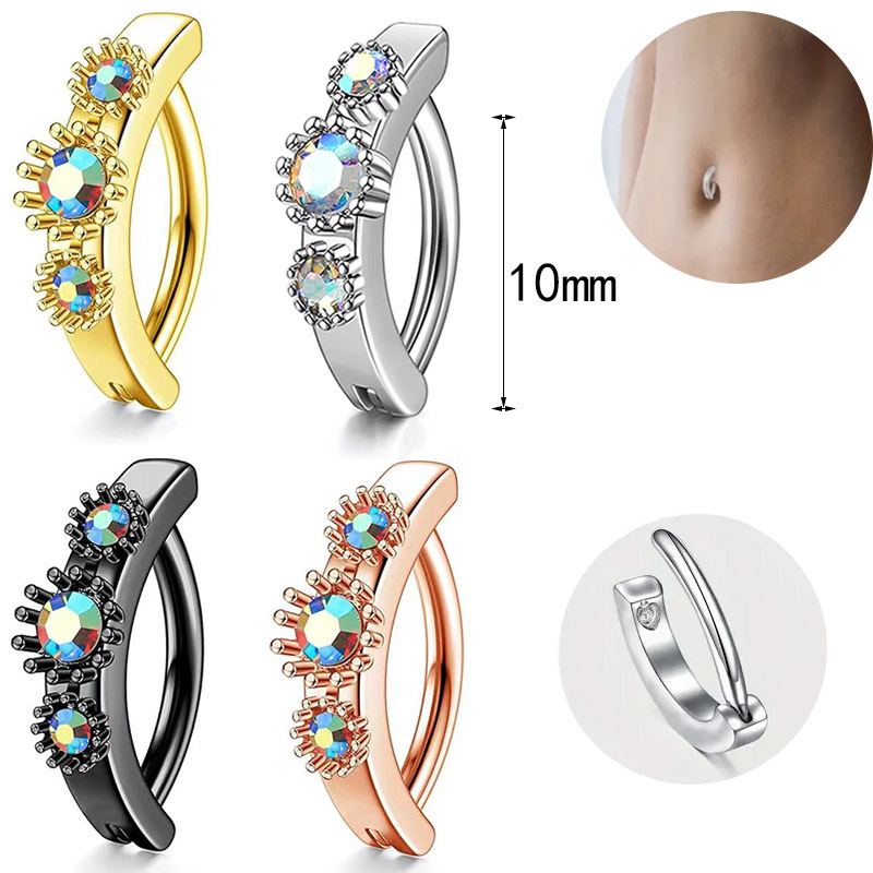 Bague de piercing nombril simple AB en acier inoxydable avec diamant AB, bijou tendance et facile à porter._voghion.com