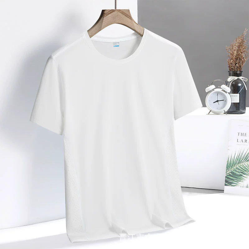 Summer thin quick dry silk breathable short elastic short sleeve T-shirt, loose fit