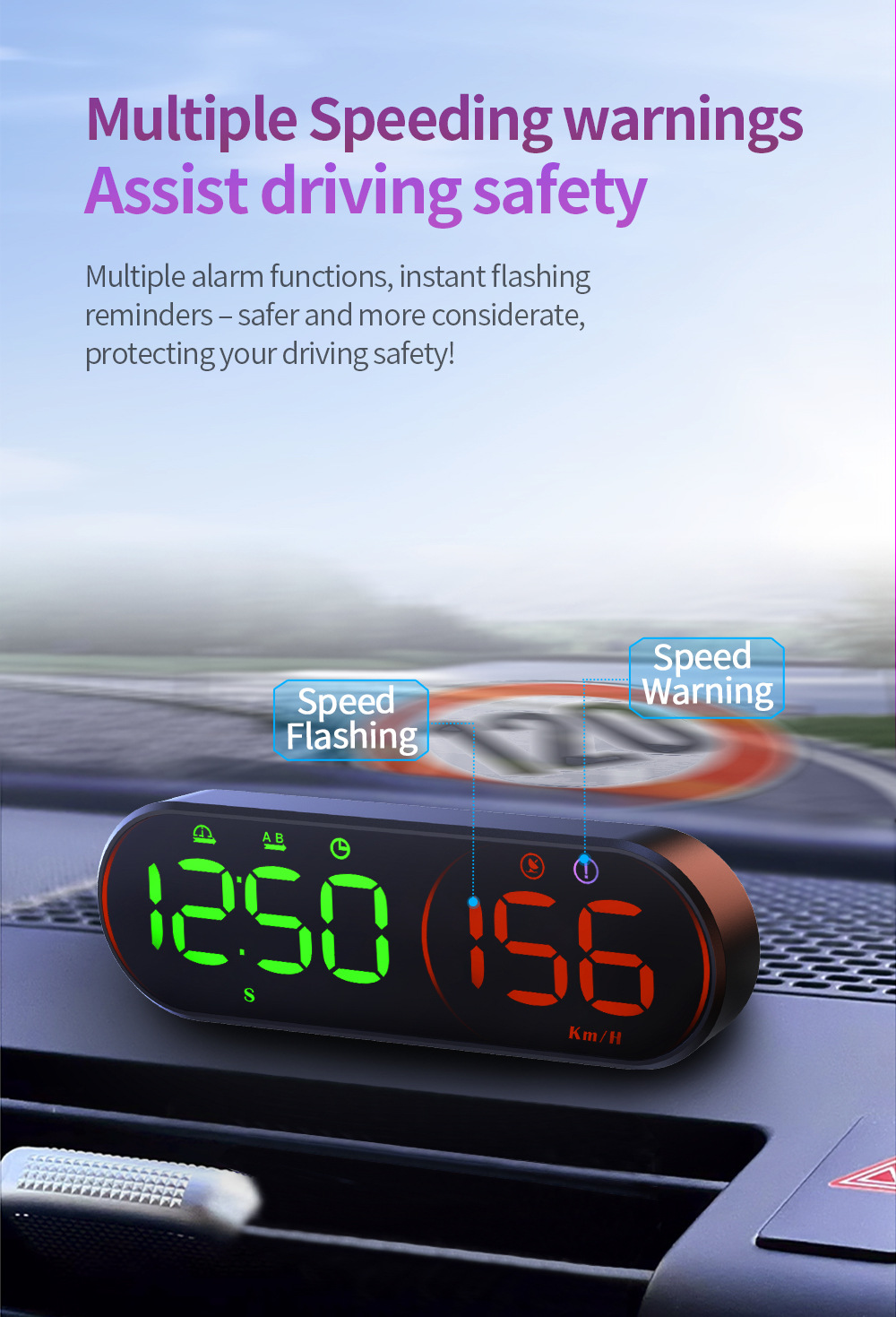 Cross-border popular car HUD head-up display, GPS universal multifunctional speedometer with steering ambient lighting
