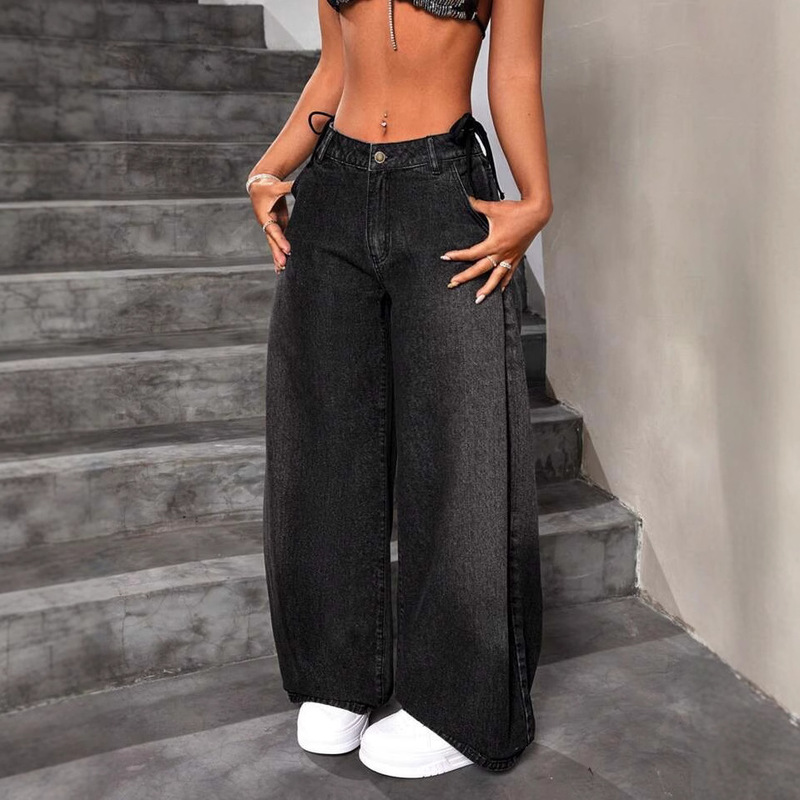 Cross-border European and American Independent Station Amazon Women's Wide Leg Personalized Fashion Jeans Amazon Retro Loose Wide Leg