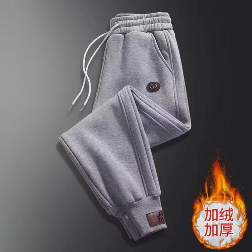 Men's autumn and winter sports pants with cuffs, loose, fleece casual pants, large size spring and autumn men's loose cuff sweatpants 