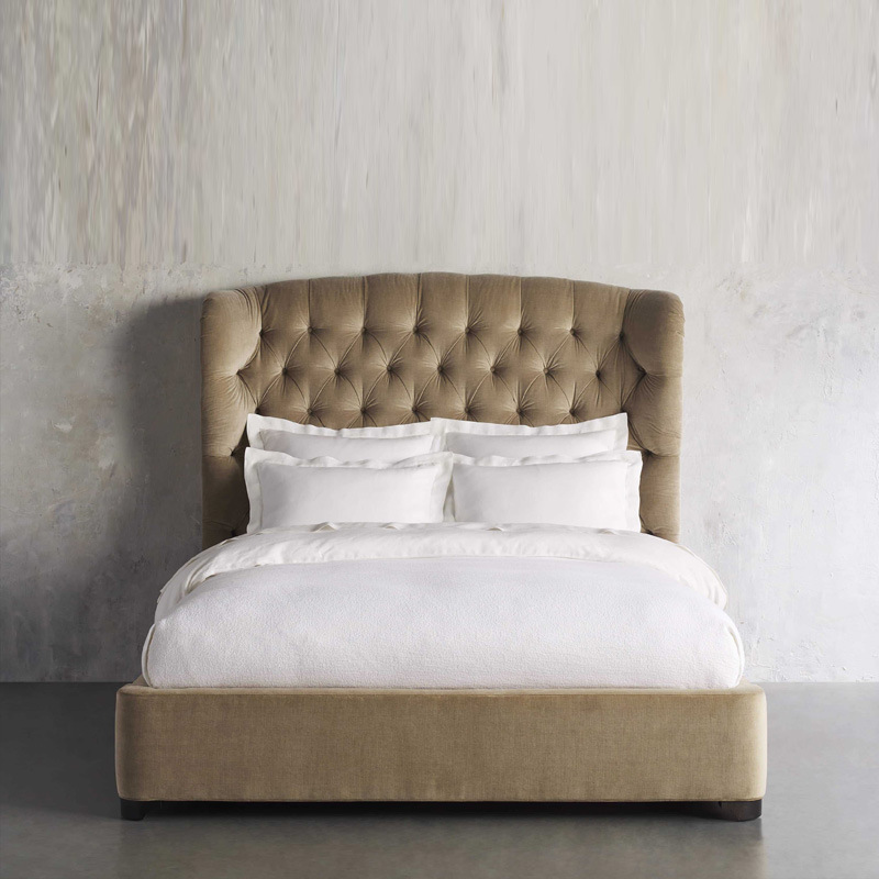 北歐拉扣絲絨床實木法式床奶油風輕奢復古主臥室婚床高背雙人大床