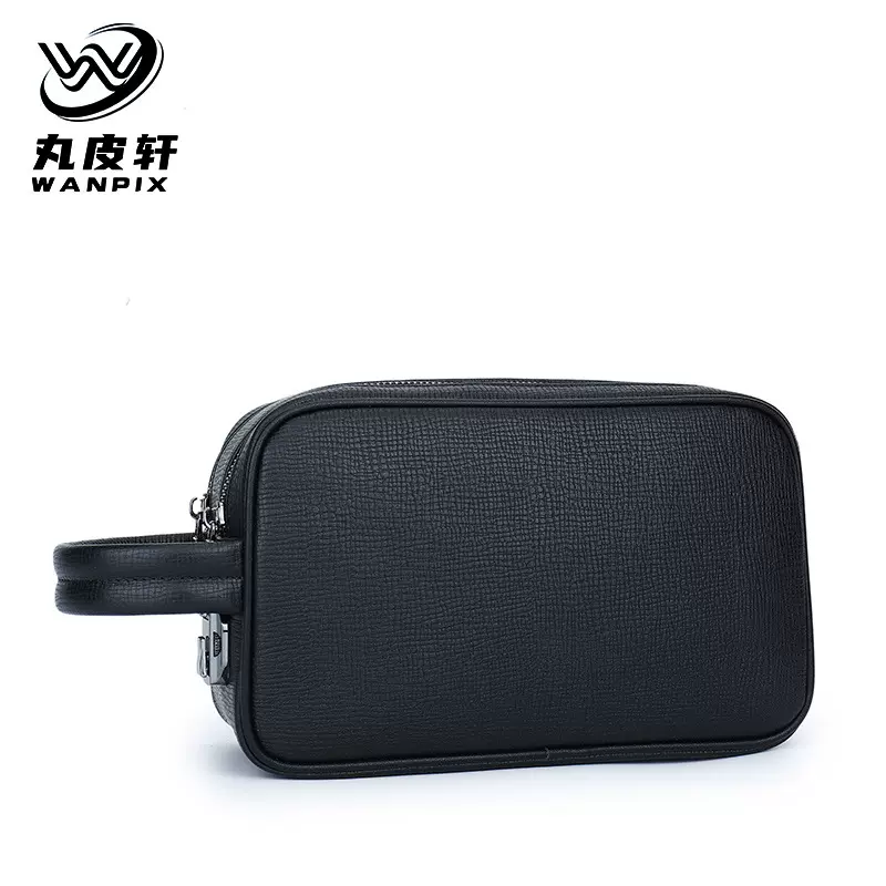 新款多功能收纳包真皮带密码锁手拿包眼镜包头层牛皮手腕包代发