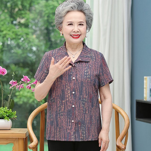 Summer Outfit Set for Middle-Aged and Elderly Women, Short-Sleeve T-Shirt, Stylish Mom's Summer Two-Piece Set, Loose-Fitting Clothing for Seniors
