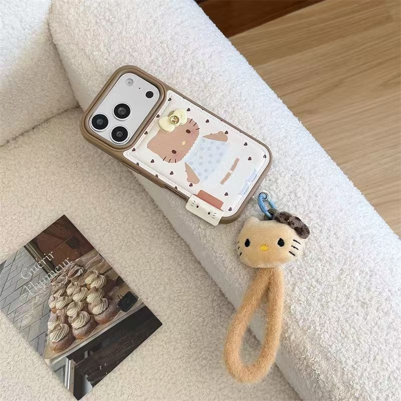 Black Leather Kitty Cat with Label Suitable for Opporeno14Pro Mobile Phone Case Reno13/Findx9/A97 New
