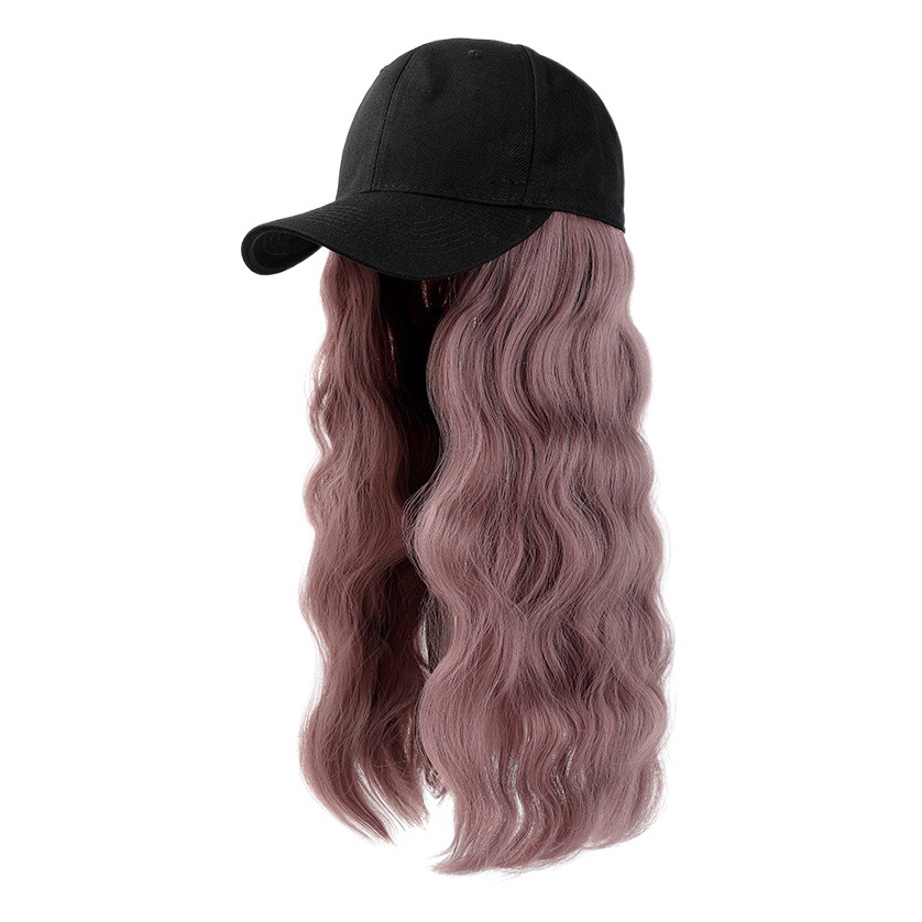 Peluca para mujer con gorro, nueva y moderna peluca integrada con gorro de pico de pato natural, cabello largo y rizado con ondas de agua, versátil.