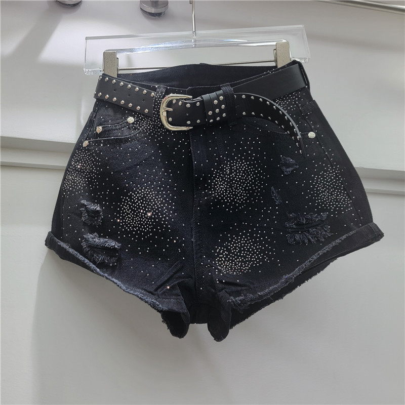 Pantalones Cortos Vaqueros con Agujeros para Mujer de Denim, Con Agujeros, para Verano