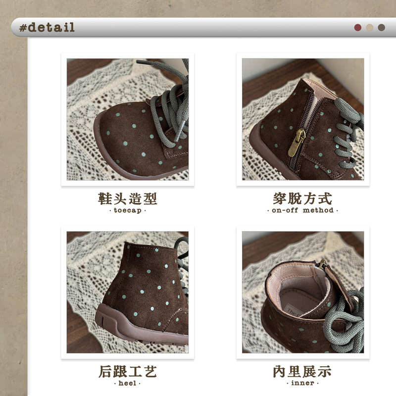 XSHX波点靴｜秋女童复古韩版皮靴侧拉链温州童鞋胖头防滑机能|undefined