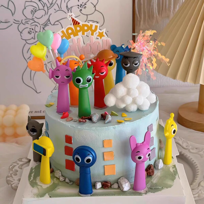 Internet Celebrity Cake Decoration Rhythm Box Cartoon Doll Ornaments Boys and Girls Kidsren's Birthday Dessert Dress-Up Plug-In